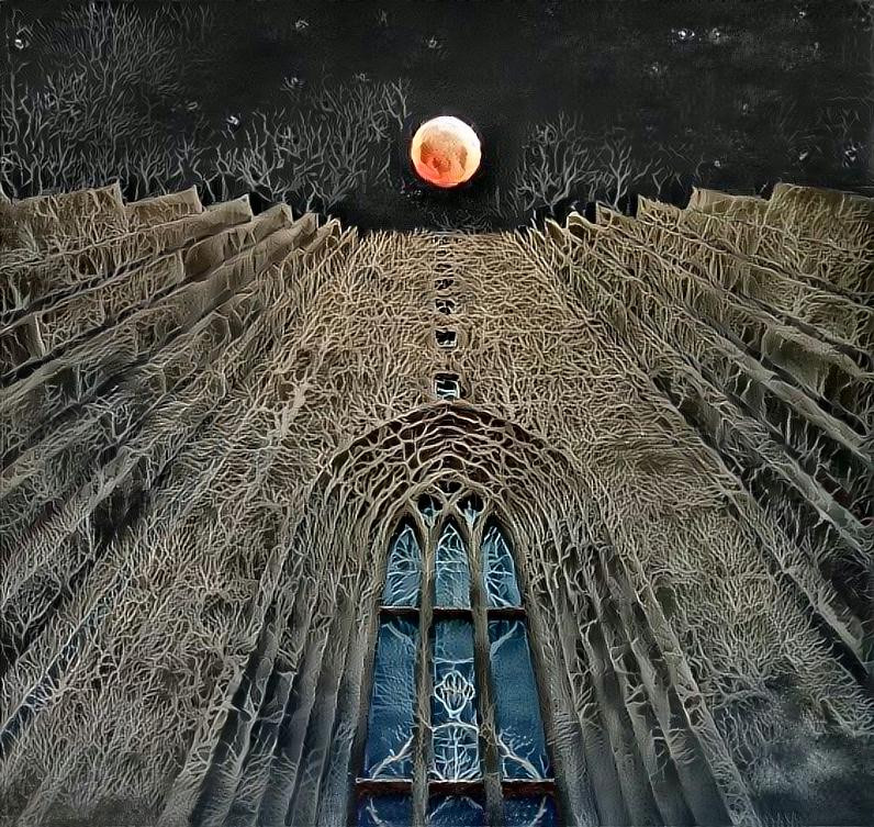 Cathedral of Trees under the Blood Moon