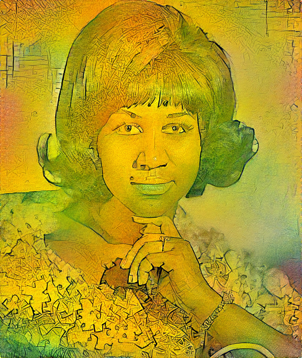 aretha franklin, yellow, green, painting