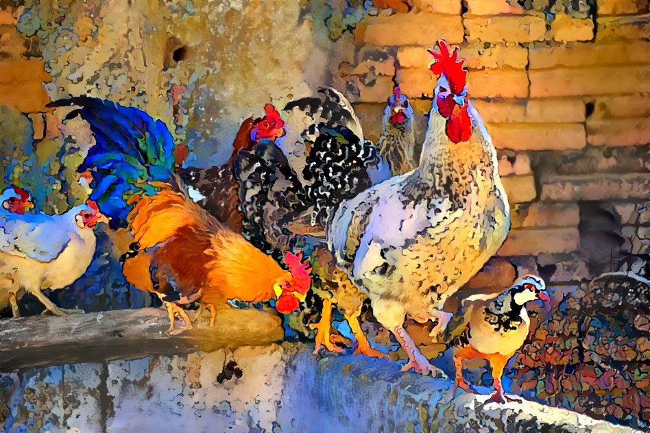 Cluck Masters—-Photo by  enriquelopezgarre on Pixabay and style created by anonymous
