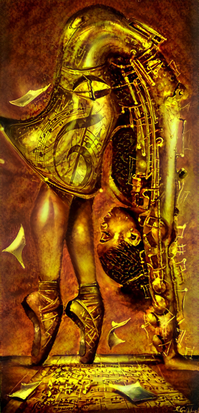 "SAXy ballerina" _ source: "The Balletic Tune" (She is Music series) - oil on wood by Salaam Muhammad _ (210209)