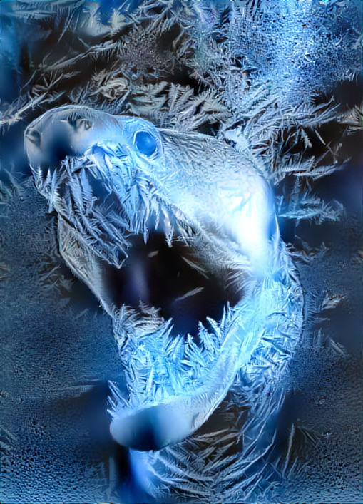 fangtooth dragon moray eel, frosty, blue, ice