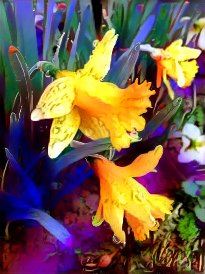 Daffodils in purple & yellow