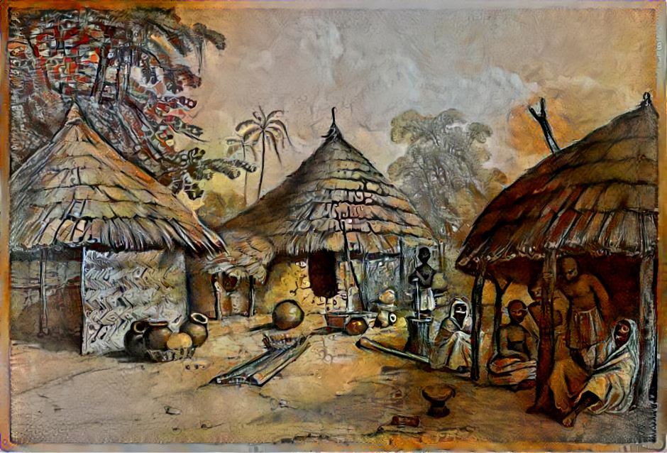 Village illustration from an old book about Africa