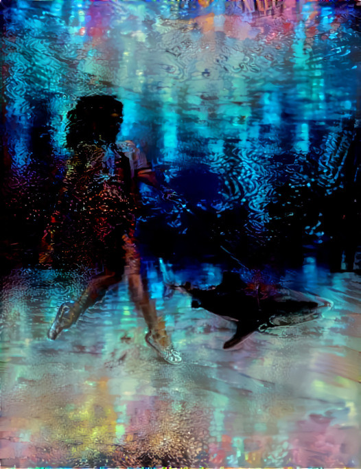walking pet shark on leash underwater a retexture