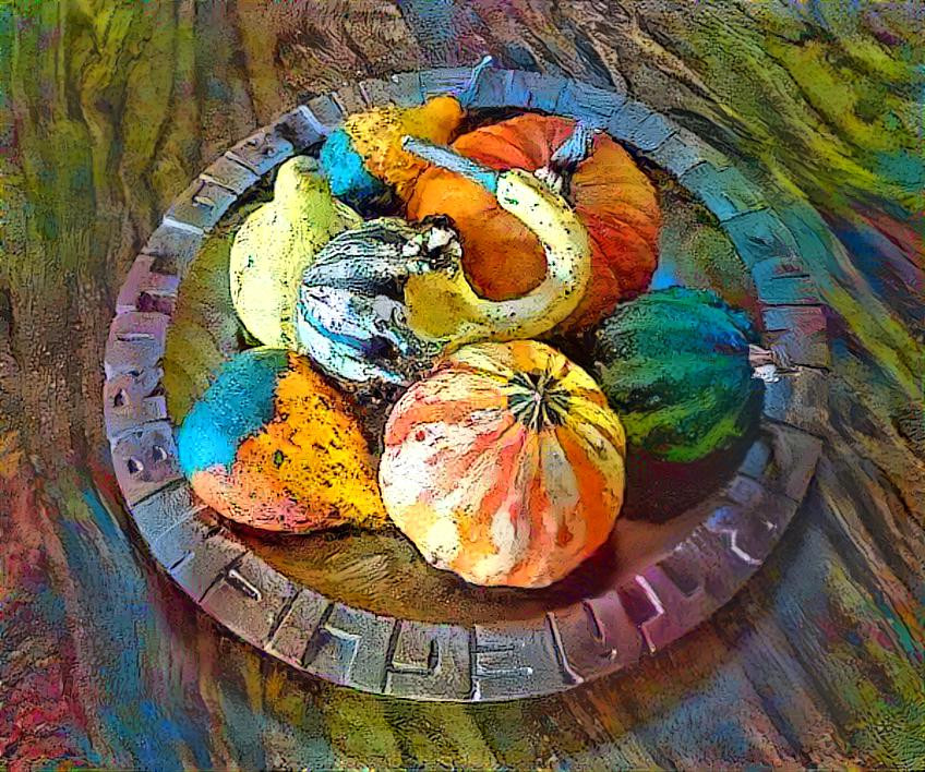 Gourds on wooden platter