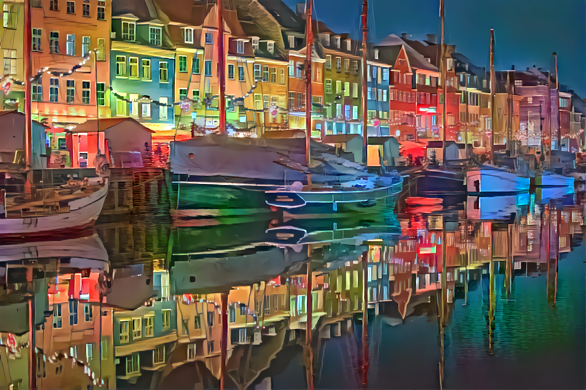 ''A night at the harbour'' _ source: Pixabay - Source Challenge: Architecture Reflections, by Irene Muehldorf on ''Deep Dreamers'' Facebook group _ (190921)