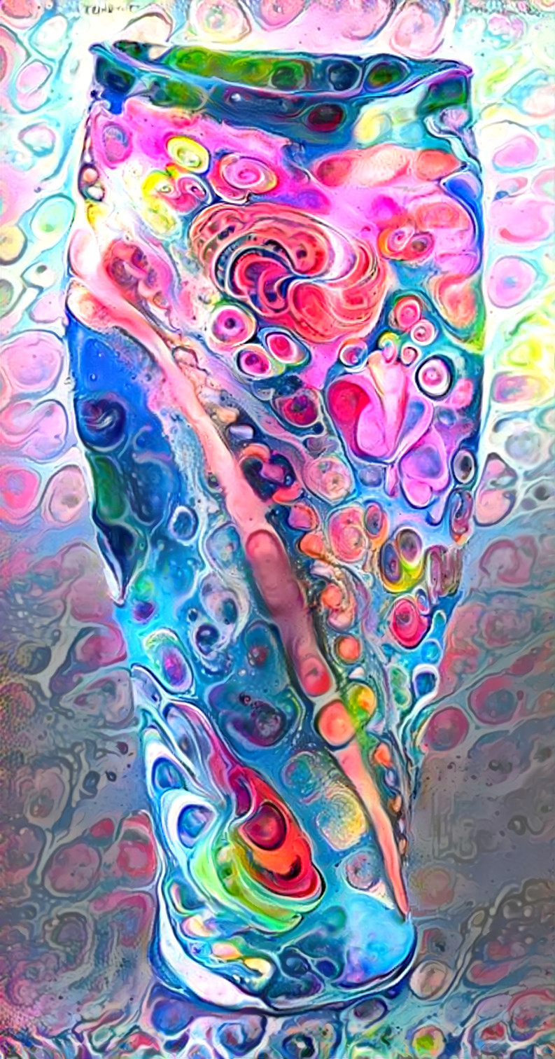 vase, blue, pink swirled, organic