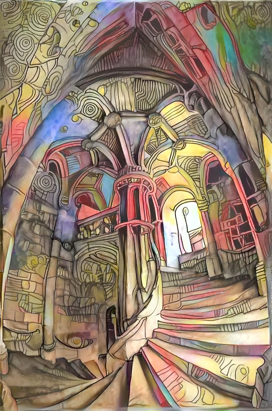 castle spiral stairs retextured - felt pen drawing