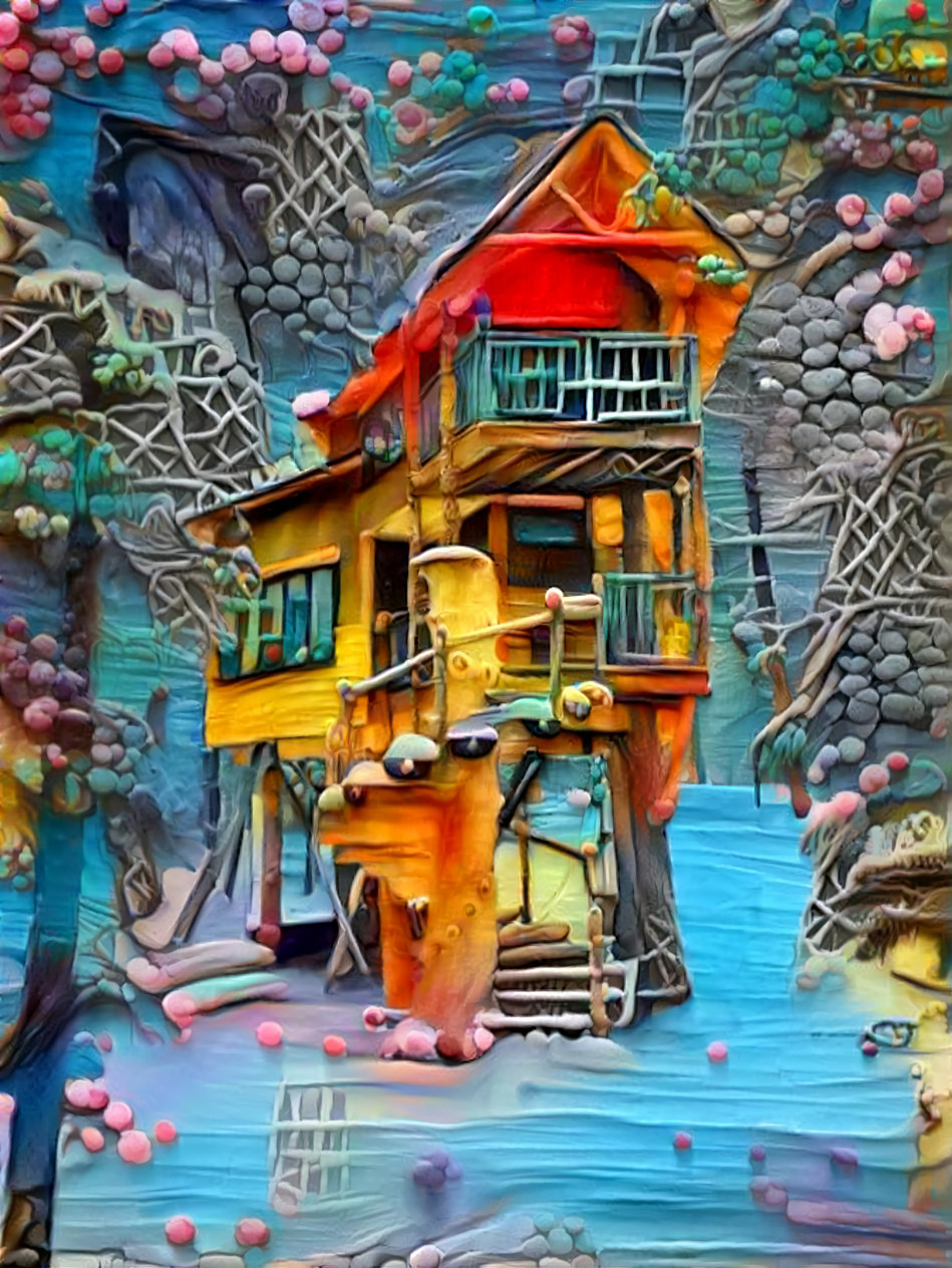 colorful treehouse made from clay