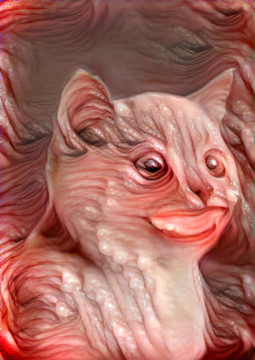 cat with human smile, retextured flesh