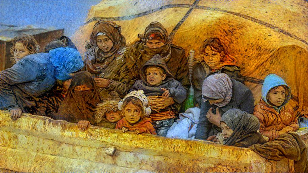 Children in a  bouat