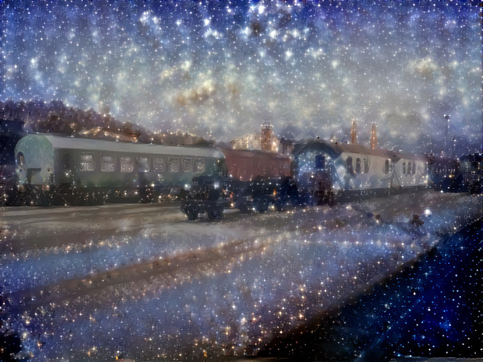 Personenzug in einer sternenklaren Nacht - Passenger train in a starry night