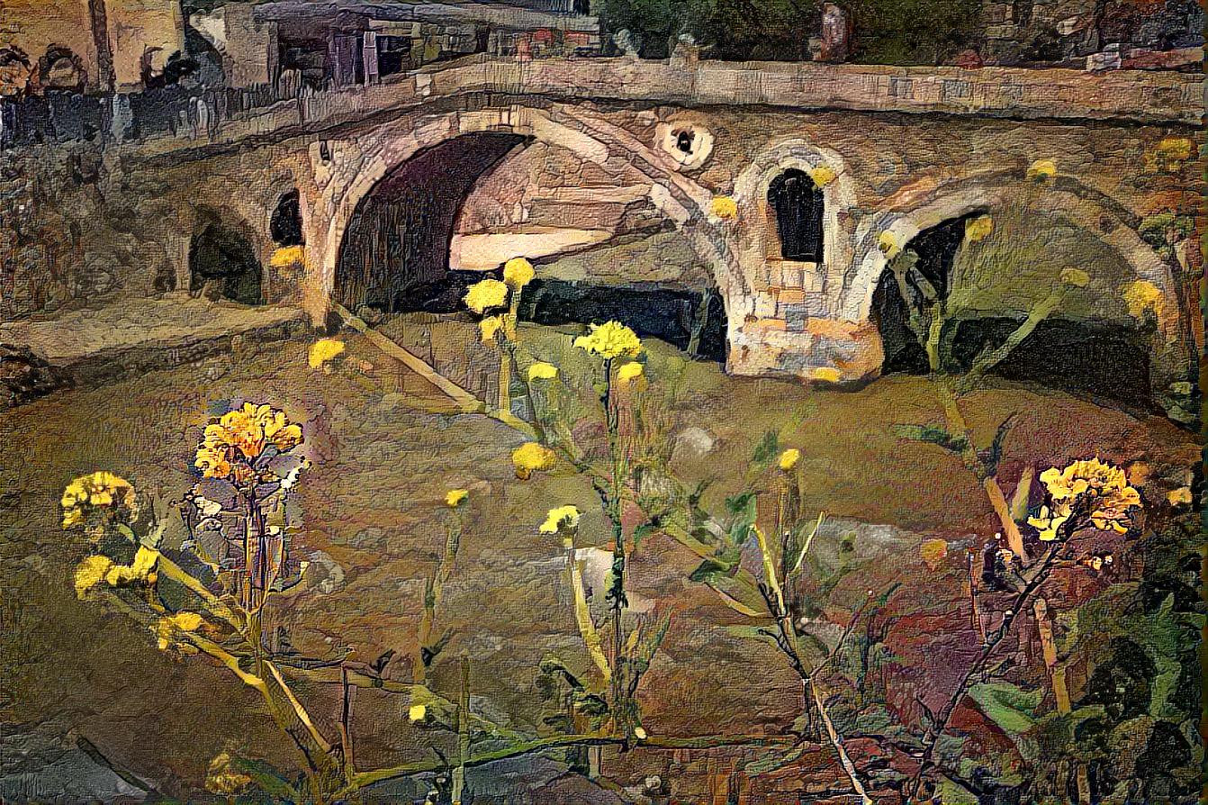 Flowers and Stone Bridge