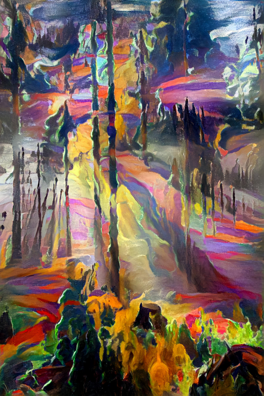 light through trees, painted psychedelic