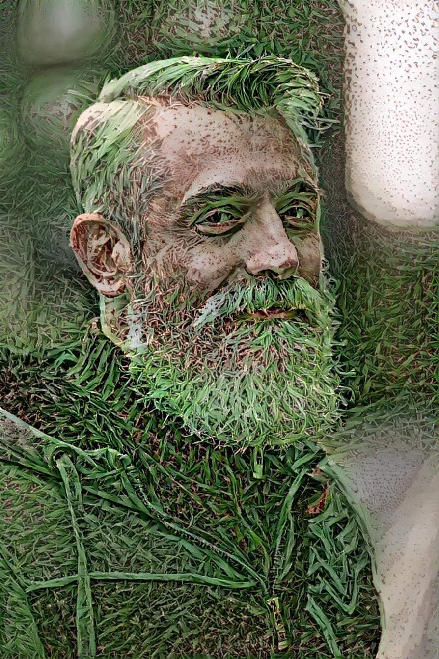 Man with trimmed grey beard @ grass @mushrooms